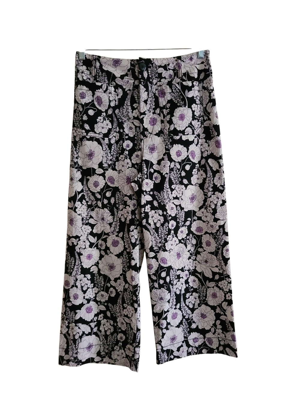 NWOT Maeve Anthroplogie The Colette Wide-Leg Cropped Pant Black Floral - Picture 3 of 15